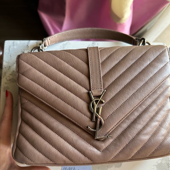 SAINT LAURENT Medium Nude College Bag with Silver Hardware - Picture 3 of 7